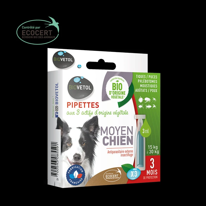 Pipettes Insectifuges Biovetol Chien Moyen 3 Pipettes Insectifuges Biovetol Chien Moyen